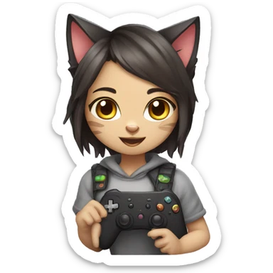 cute gamer cat girl sticker