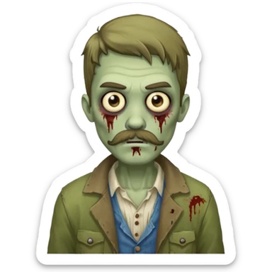 young zombie with long mustache sticker