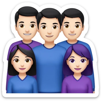 4people 2 men and 2 women. with black hair and white skin. ready to create a team. with blue and purple clothes sticker