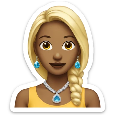 blonde girl indoors with jewelry sticker