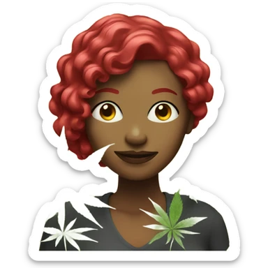 Woman with ruby red hair, beside marijuana plant  sticker