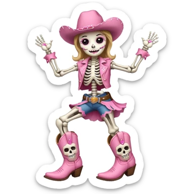skeleton dancing in pink cowgirl boots sticker