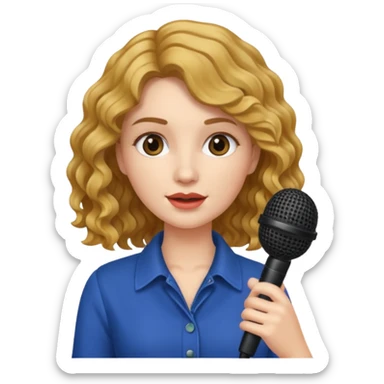 rubia con pelo ondulado y un microfono en la mano sticker