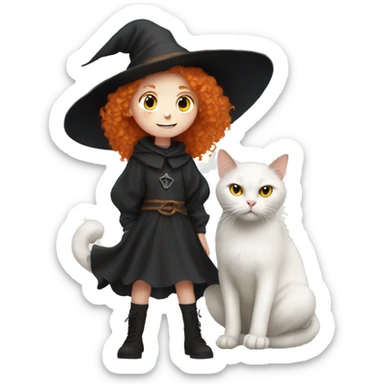 Young Ginger witch with the white cat Boris sticker