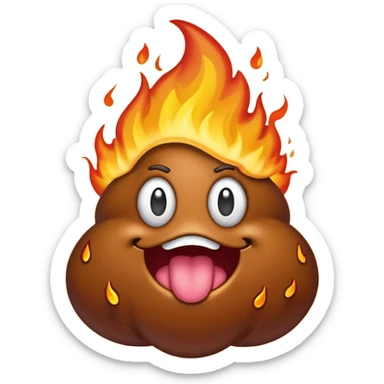 flaming poop icon, colorful and humorous sticker