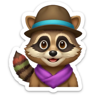 colorfull racoon with mustache sticker