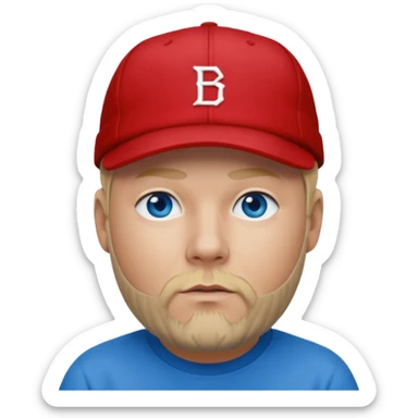 Fred Durst red cap back, blonde hair, blue eyes, red shirt  sticker