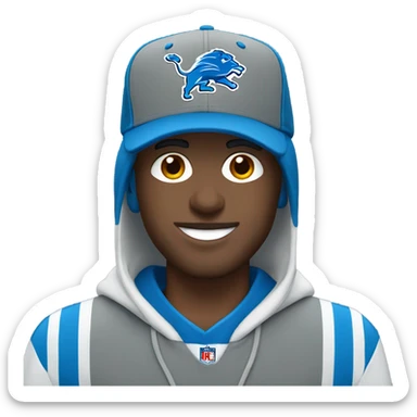 White male wearin a Detroit lions hat sticker