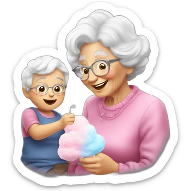 Granny eating cotton candy with grandson sticker