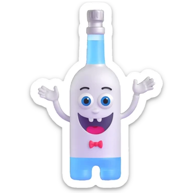 3D vodka bottle character with eyes, smile, arms and legs sticker