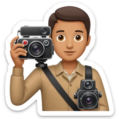 man hold film Camera ,on his shoulder sticker