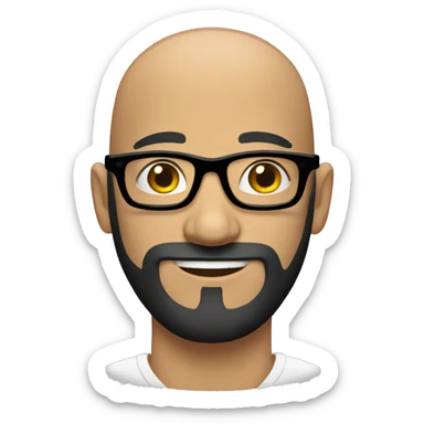 bald man with black beard and black rimmed glasses sticker