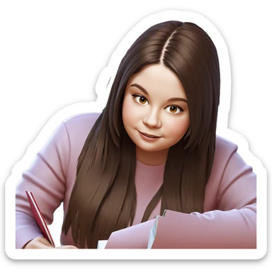 smiling girl with a book sticker