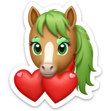 light brown pony with green eyes in love surrounded by red hearts sticker