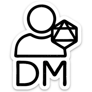 minimalist outlined icon representing Dungeon Master for DnD TTRPGs with worn distressed effect sticker