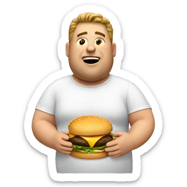 Fat guy eating a burger sticker