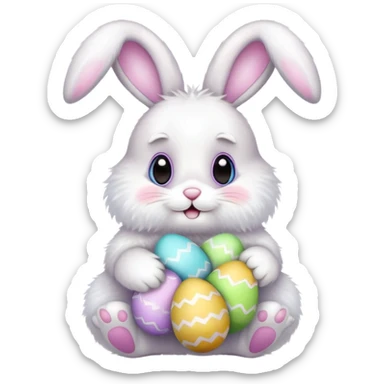 Easter bunny with colorful eggs sticker