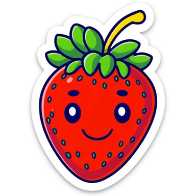 cartoon strawberry with a smiley face sticker