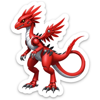 Furry feather-mane Cool Edgy Futuristic shiny Digimon-Fakemon-Guilmon-Velociraptor-Mecha full body   sticker
