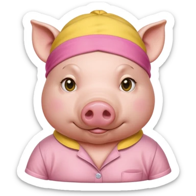 a pig with yellow sleep mask and wearing shirt sticker