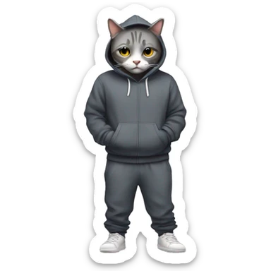 Cat in sweat pants and a hoodie sticker