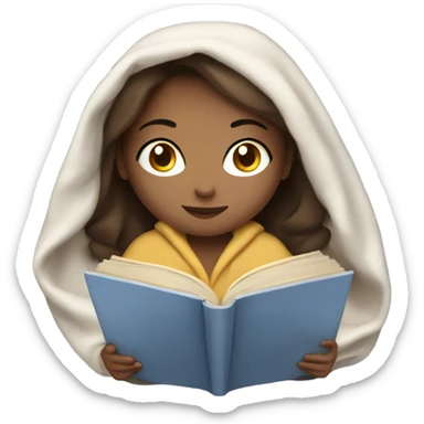 Brunette girl reading book under a blanket with light skin sticker