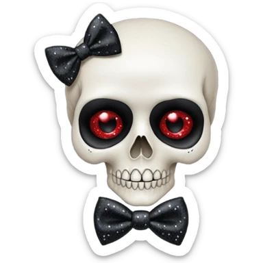 Gothic cranium skull with black makeup with red eyes, black lips, black bow tie and black laces and black sparkles and glitters  sticker