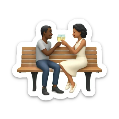 couple sitting closely on a park bench, enjoying a romantic moment. One person is holding a croissant, and the other is holding a glass of Prosecco. Surround them with a relaxed atmosphere, such as greenery or flowers, to create a cozy and intimate vibe sticker