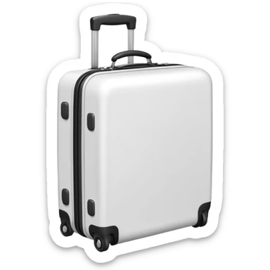 white suitcase with handle and wheels, emoji style sticker