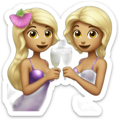 Two mermaids drinking champagne  sticker