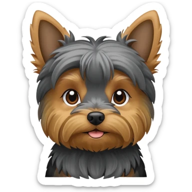 Yorkie with lowered down ears, mostly dark and grey, small sticker