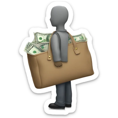 A grey MacBook FROM BACK with a bag of money behind it sticker