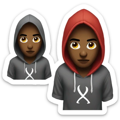 a young hustler (Devil) in hoodie with evil pound sign eyes sitting head downemoji
 sticker