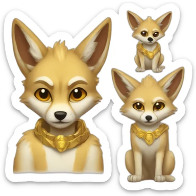 Jackal with gold furr hug grumpy fennec fox sticker