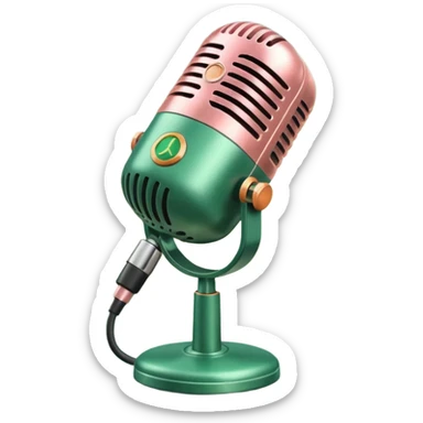Microfono podcast vintage colorato verde scuro, rosa pastello e arancione sticker