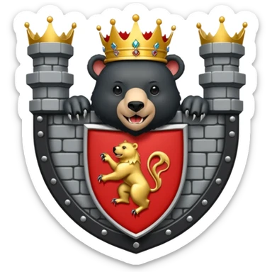 The coat of arms shows on a silver (white) shield, a black bear rampant with tongue and claws in red. On the shield rests a golden five leaved crest coronet, whose tiara of brickwork is provided with a gate in the center. sticker