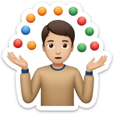 an emoji that depicts a product manager juggling work with panic sticker