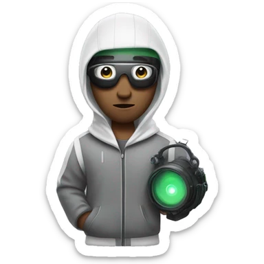 White men with tracksuite, with night vision device on his head and tools in his hand sticker