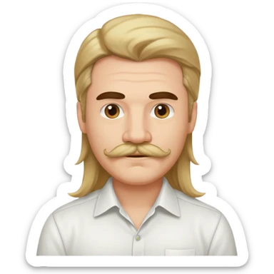 mustached man with long hair and white shirt sticker