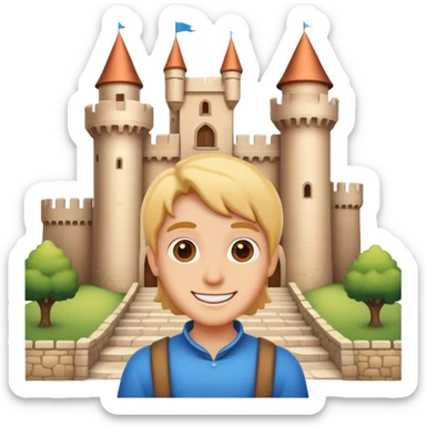 person visiting a castle, cheerful expression sticker