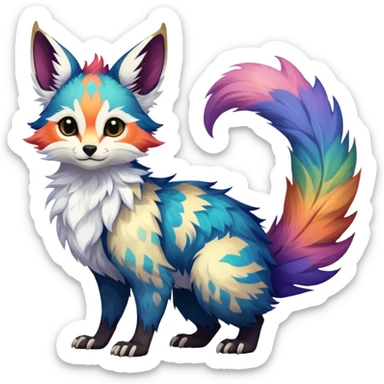 Feral Rare Fantasy colorful Vernid-Trico-species by LiLaiRa, random markings, tufted tail, tufted ears, full body sticker