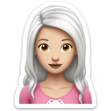 A white girl with black hair who looks like Spider-Man but wears pink and white sticker