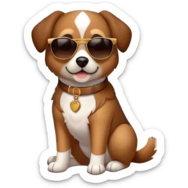 Dog wearing sunglasses in front of a mansion sticker