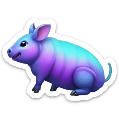 Iridescent cyan purple gradient pig armadillo cow centipede insect with star markings sticker