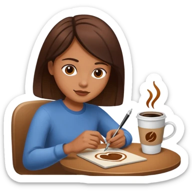 Person drawing a picture of a coffee sticker
