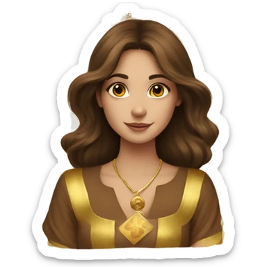 Brown hair beautiful girl with brown tarot gold cards sticker