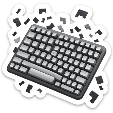 keyboard with keys flying off, chaotic energy sticker