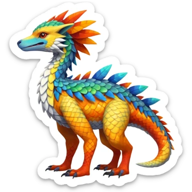 Colorful Scaly Tribal Fruity Iridescent Warm-colored Tropical Exotic Vernid-Sergal-Trico-Silvally-Nargacuga-fusion-hybrid-animal-creature, full body sticker