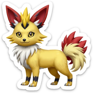 Feral Quadrupedal Digitigrade Zorua-Jolteon-Lycanroc-Furret-Renamon-Zeraora-Vernid-Sergal-fusion-hybrid-creature, full body  sticker