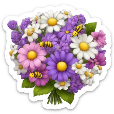 Beautiful bouquet of flowers purple pink white yellow with bees sticker